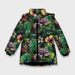 Куртка зимняя для девочки Летние цветы, цвет: 3D-черный