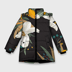 Куртка зимняя для девочки Цветочный арт, цвет: 3D-черный