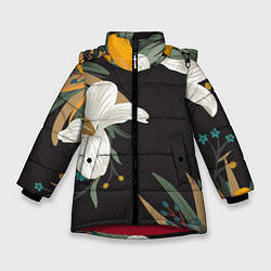 Куртка зимняя для девочки Цветочный арт, цвет: 3D-красный