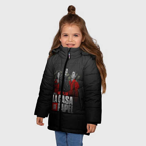 Зимняя куртка для девочки Бумажный дом / 3D-Черный – фото 3