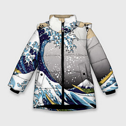 Куртка зимняя для девочки The great wave off kanagawa, цвет: 3D-черный