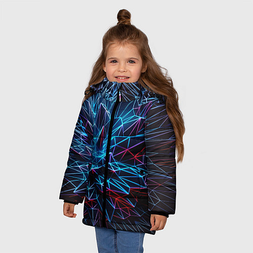 Зимняя куртка для девочки Синяя абстракция / 3D-Черный – фото 3