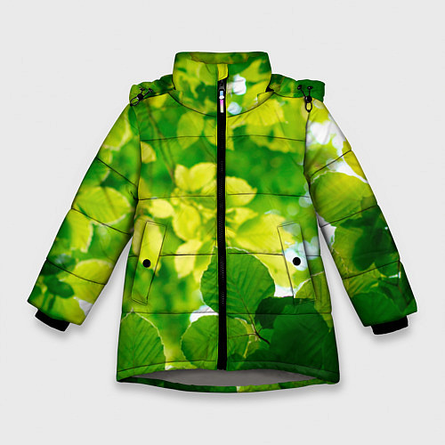Зимняя куртка для девочки Листья / 3D-Светло-серый – фото 1