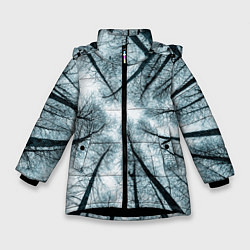Куртка зимняя для девочки Деревья вид снизу мрачный, цвет: 3D-черный