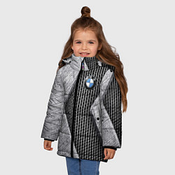 Куртка зимняя для девочки BMW - emblem - metal - texture, цвет: 3D-черный — фото 2