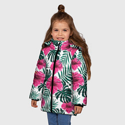 Куртка зимняя для девочки Гавайский гибискус, цвет: 3D-светло-серый — фото 2