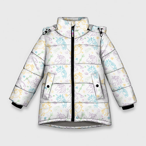 Зимняя куртка для девочки Милые единороги / 3D-Светло-серый – фото 1
