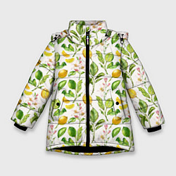 Зимняя куртка для девочки Летний узор лимон ветки листья