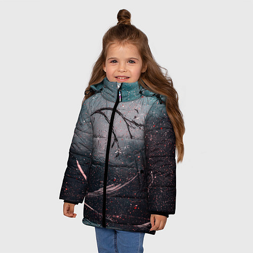 Зимняя куртка для девочки Абстракция краска разводы кап / 3D-Черный – фото 3