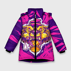 Куртка зимняя для девочки Граффити Лев, цвет: 3D-черный
