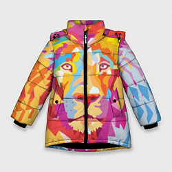 Куртка зимняя для девочки Акварельный лев, цвет: 3D-черный