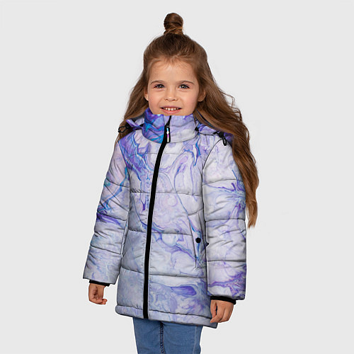 Зимняя куртка для девочки Разводы сиреневой краской / 3D-Черный – фото 3