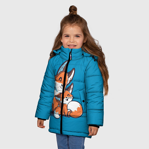 Зимняя куртка для девочки Лисья семья / 3D-Черный – фото 3