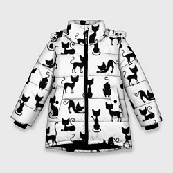 Куртка зимняя для девочки КОШКИ ЧЕРНОЕ НА БЕЛОМ, цвет: 3D-черный