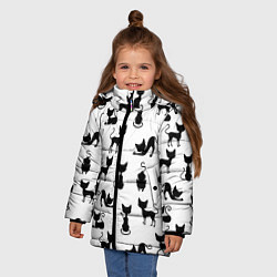 Куртка зимняя для девочки КОШКИ ЧЕРНОЕ НА БЕЛОМ, цвет: 3D-светло-серый — фото 2