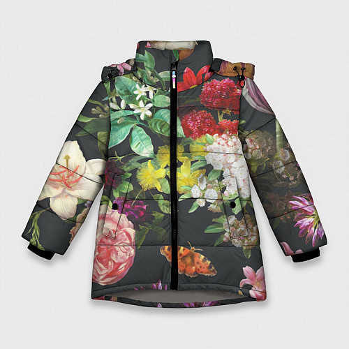 Зимняя куртка для девочки Цветы / 3D-Светло-серый – фото 1