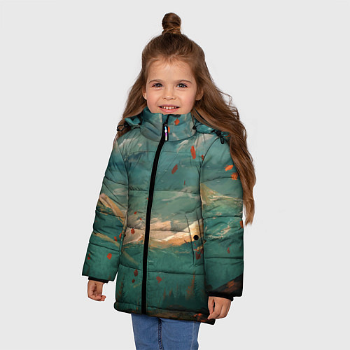 Зимняя куртка для девочки Горы / 3D-Черный – фото 3