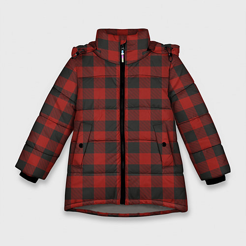 Зимняя куртка для девочки Бордовая клетка / 3D-Светло-серый – фото 1