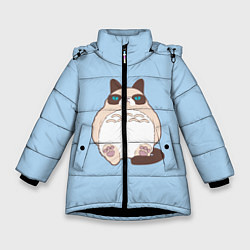 Куртка зимняя для девочки Тоторный кот, цвет: 3D-черный
