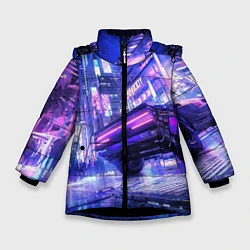 Куртка зимняя для девочки Cyberpunk city, цвет: 3D-черный