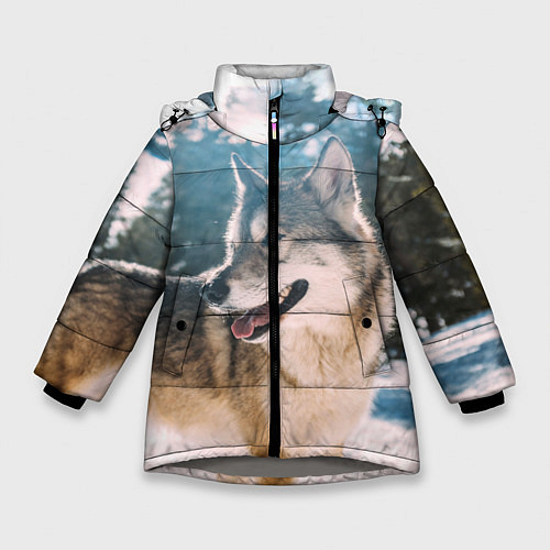 Зимняя куртка для девочки Волк и снег / 3D-Светло-серый – фото 1