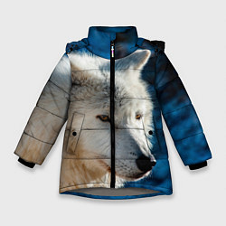 Куртка зимняя для девочки Волк на черном фоне, цвет: 3D-светло-серый