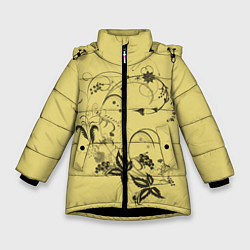 Куртка зимняя для девочки Узоры ягодки, цвет: 3D-черный