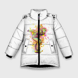 Куртка зимняя для девочки Сноуборд, цвет: 3D-черный