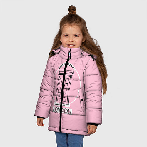 Зимняя куртка для девочки Телефонная будка, London / 3D-Черный – фото 3