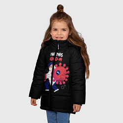 Куртка зимняя для девочки Борьба с вирусом, цвет: 3D-черный — фото 2