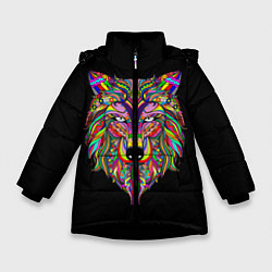 Куртка зимняя для девочки Разноцветный Волк, цвет: 3D-черный