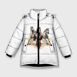 Куртка зимняя для девочки Лошади, цвет: 3D-черный