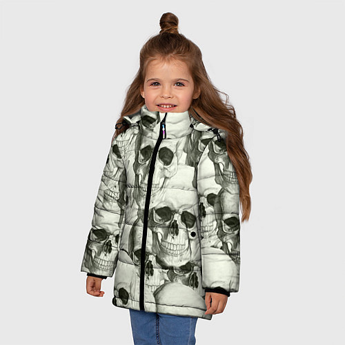 Зимняя куртка для девочки Черепа 4 вариант / 3D-Черный – фото 3