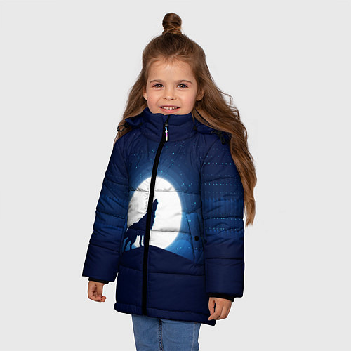 Зимняя куртка для девочки Воющий на луну / 3D-Черный – фото 3