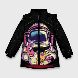 Куртка зимняя для девочки Пицца, пончик и космос, цвет: 3D-красный
