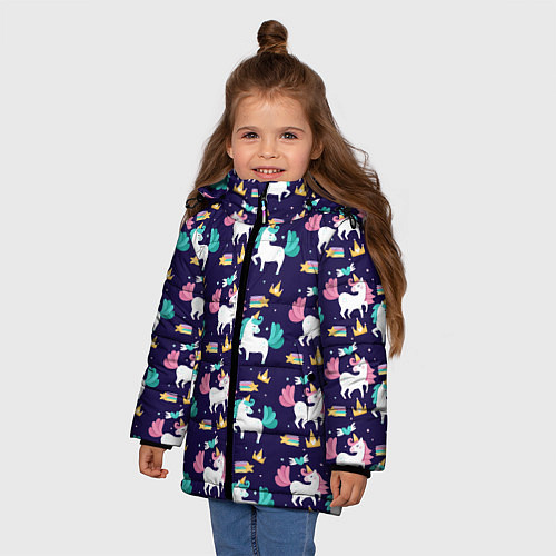 Зимняя куртка для девочки Unicorn pattern / 3D-Черный – фото 3