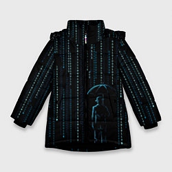 Куртка зимняя для девочки Двоичный дождь, матрица, цвет: 3D-черный