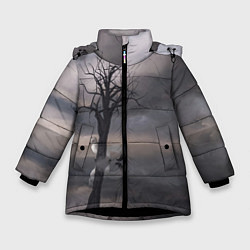 Куртка зимняя для девочки Черное древо и белый лис, цвет: 3D-черный