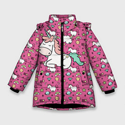 Куртка зимняя для девочки Единорог, цвет: 3D-черный