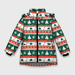 Куртка зимняя для девочки Новогодний орнамент, цвет: 3D-светло-серый