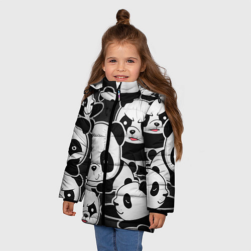 Зимняя куртка для девочки Смешные панды / 3D-Черный – фото 3