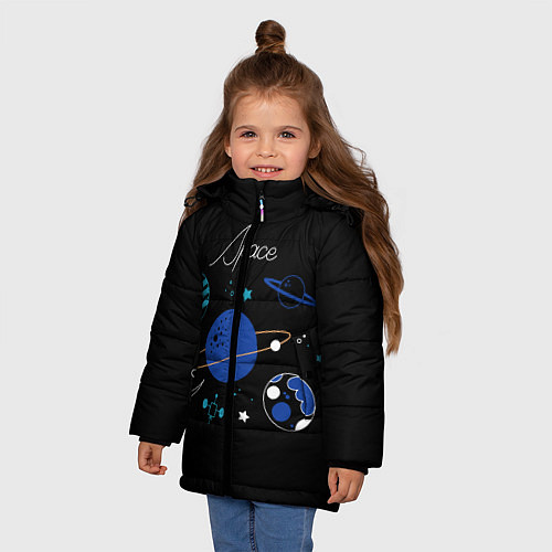 Зимняя куртка для девочки Космос / 3D-Черный – фото 3