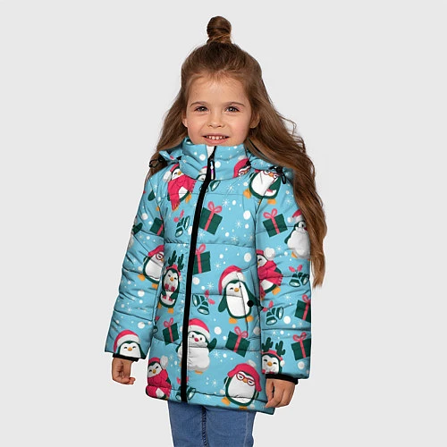 Зимняя куртка для девочки Новогодние Пингвины / 3D-Черный – фото 3