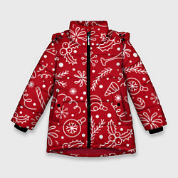 Куртка зимняя для девочки Новогоднее настроение, цвет: 3D-красный