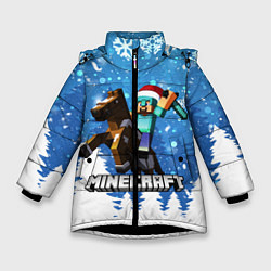 Куртка зимняя для девочки Новогодний Манкрафт на коне, цвет: 3D-черный