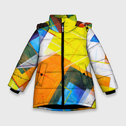 Куртка зимняя для девочки Геометрический хаос, цвет: 3D-черный