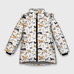 Куртка зимняя для девочки Узор собаки много, цвет: 3D-светло-серый