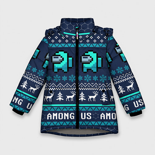 Зимняя куртка для девочки AMONG US НОВОГОДНИЙ / 3D-Светло-серый – фото 1