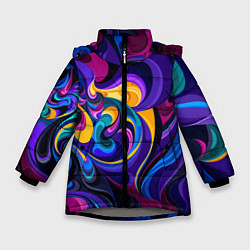 Куртка зимняя для девочки Абстрактный Узор тёмный, цвет: 3D-светло-серый