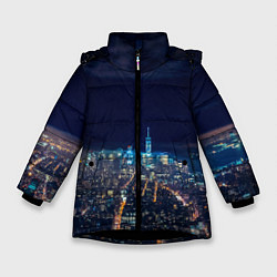 Куртка зимняя для девочки Ночной город, цвет: 3D-черный